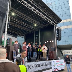 sprekers nationale betoging Gaza januari 2025