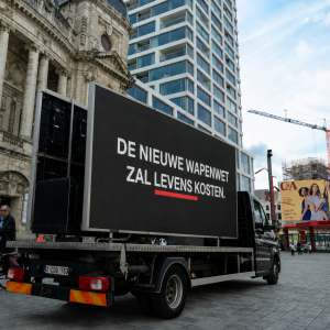 De LED-truck op het Operaplein in Antwerpen